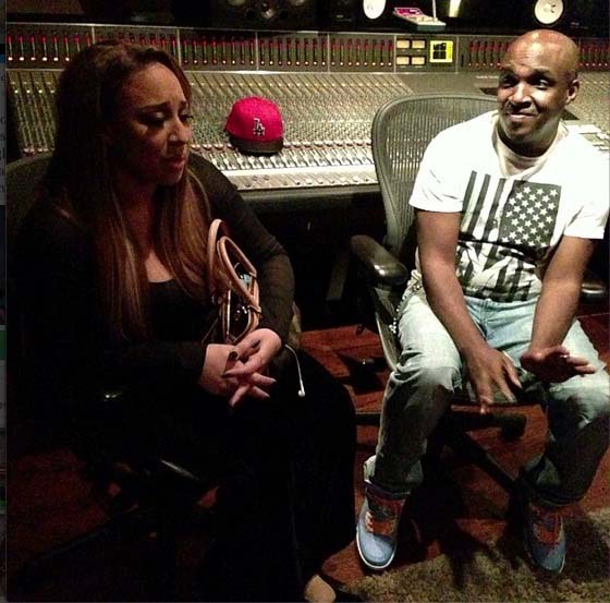 Melanie in the studio with Damon Thomas - deep in conversation