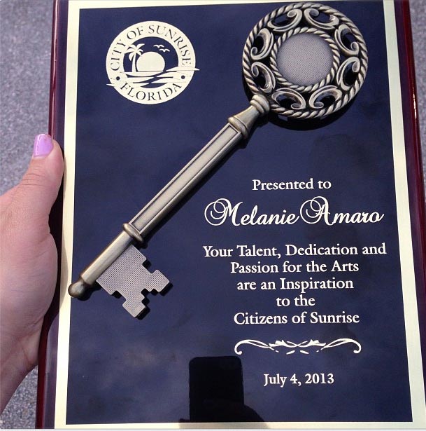 Melanie Amaro receives the key to the city of Sunrise Florida